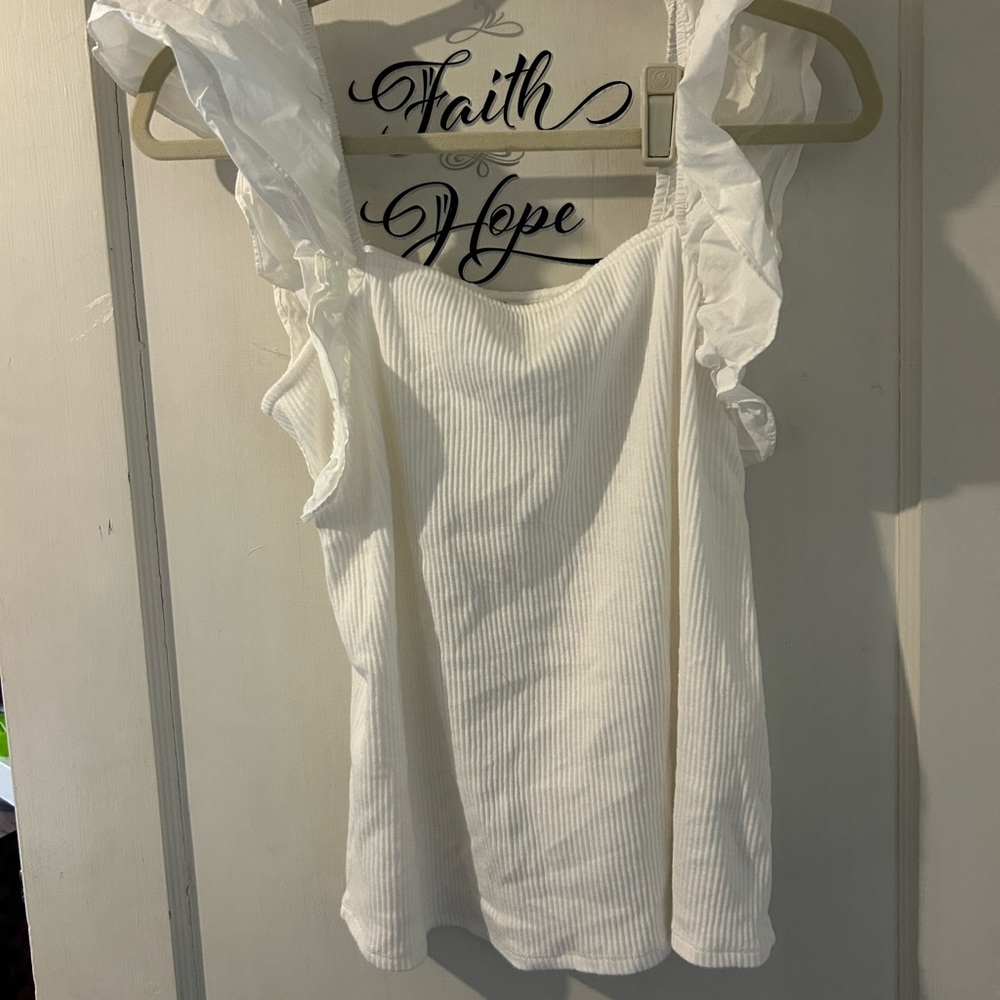 A New Day White Ruffled Sleeveless Tank Top